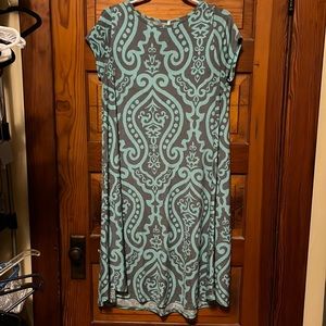 Teal and gray dress, mid calf. Short sleeve. Size XL